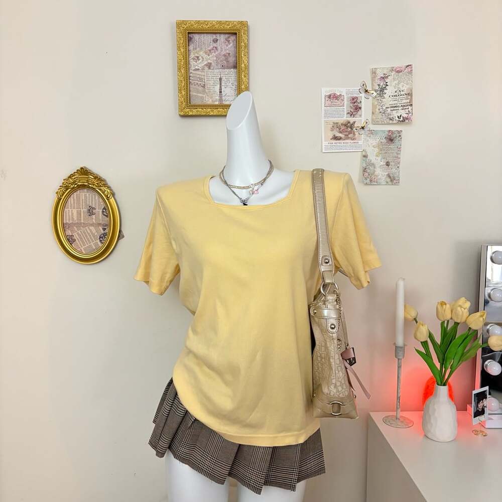 Charter Club Classics Square Neck T-Shirt Size M Yellow